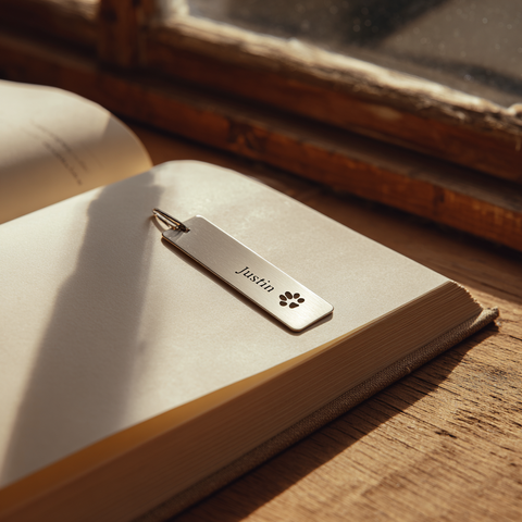 Engraved Pet Name / Paw Print Brass Bookmark