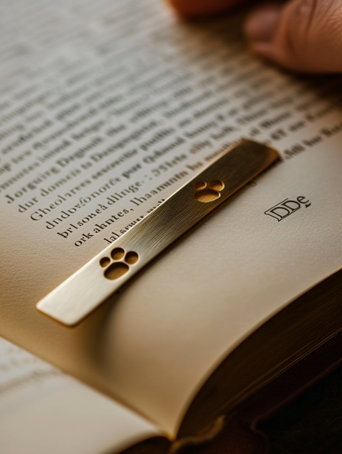 Engraved Pet Name / Paw Print Brass Bookmark