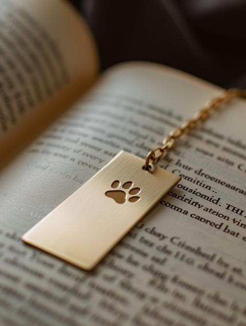 Engraved Pet Name / Paw Print Brass Bookmark